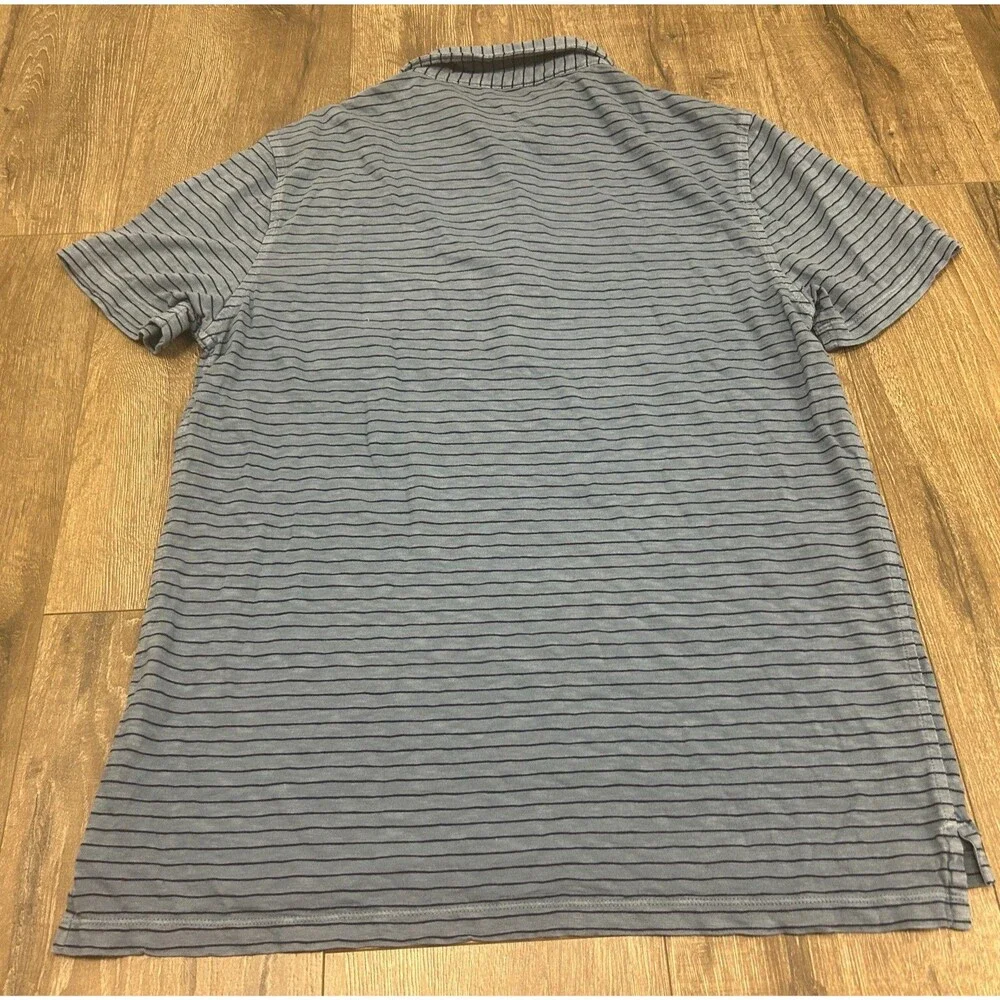 J Crew Garment Dyed Polo Shirt Mens Large Blue Black Striped Chest Pocket G4657